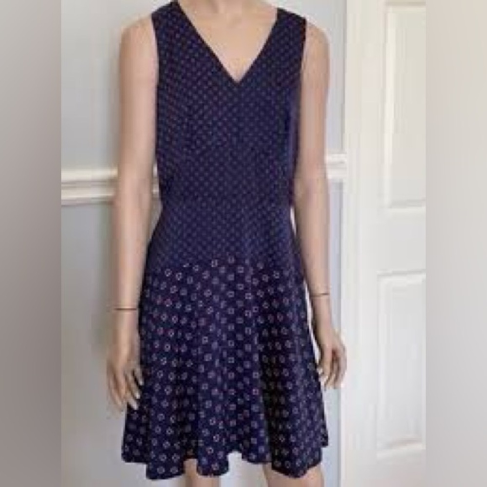 Tommy Hilfiger Navy Floral Dress, silky, v-neck, sleeveless, fit and flare, 14